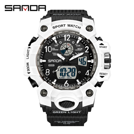 Sanda Hot-Selling Watch Korean Version Student Party Multi-Functional Waterproof Alarm Clock Electronic Watch Cool Dual Display Luminous Sports Watch