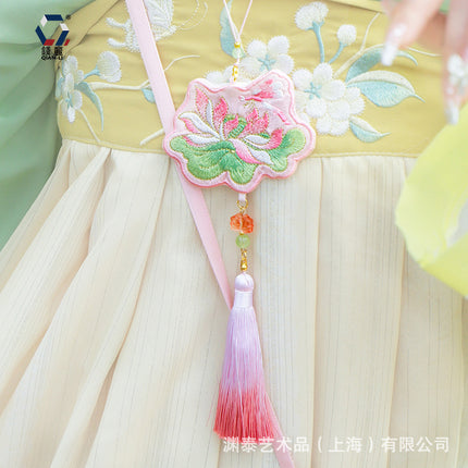 [Yuantai] Embroidered Hanfu Bag Antique Retro Embroidered Lotus Accessories Bag Guofeng Mobile Phone Bag Embroidered Sachet