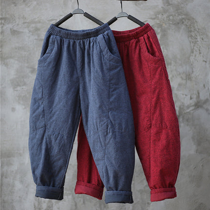 Literary Brushed Jacquard Cotton Pants 3 Colors Women's Winter Thickeneded Retro Casual Harem Pants Showing Longer Legs