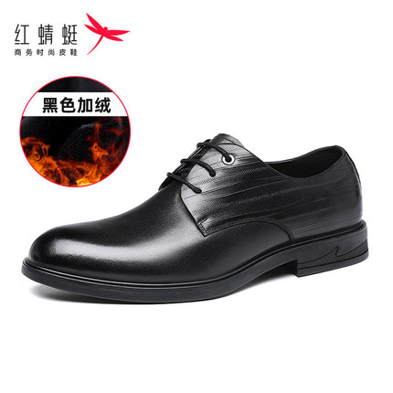 Red Dragonfly Men's Shoes Spring and Autumn Business Dress Leather Shoes Men's Leather Top Layer Cowhide Casual Soft Sole Office Wedding Shoes