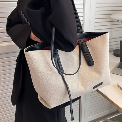 Simple Large Capacity Tote Bag Women's Big Bag Mummy Bag Leisure Shoulder Bag Student School Bag Commuter Canvas Bag