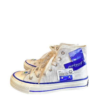Canvas Shoes Versatile Niche Men's and Women's Shoes High-Top Classic White Shoes 1970S Trendy Summer Klein Blue Sneakers
