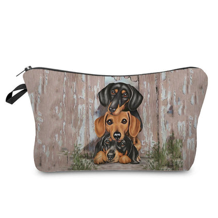Trendy new sausage dog printed cosmetic bag cute animal cosmetics storage bag large capacity wash bag