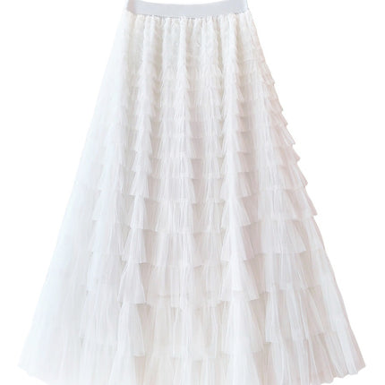 Sauze Skirt Women's Sweet Multi-Layer Cake Mesh Skirt light purple Elegant Elegant Elasticite Waist Princess A- Line Long Skirt