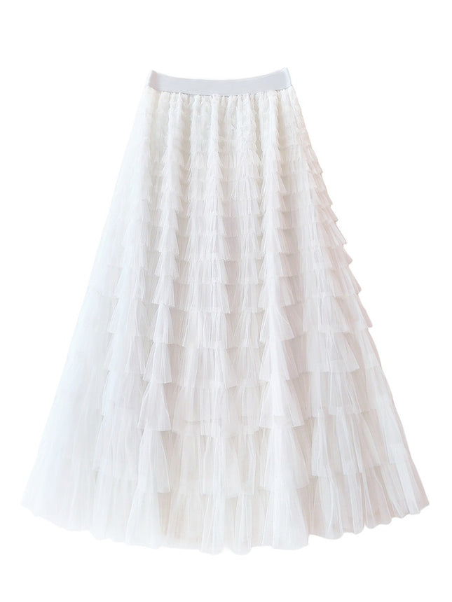 Sauze Skirt Women's Sweet Multi-Layer Cake Mesh Skirt light purple Elegant Elegant Elasticite Waist Princess A- Line Long Skirt