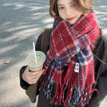 Factory new solid color haze blue scarf women's winter fluffy hair thickened students white students warm scarf
