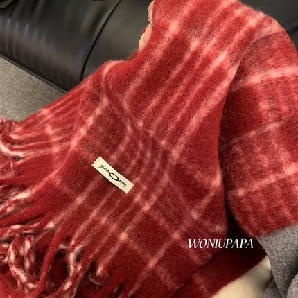 Korean Style Solid Color Tassel Plush Scarf Women's Winter Outdoor Cycling Student Commuting Warm Cold-proof Fashionable Scarf