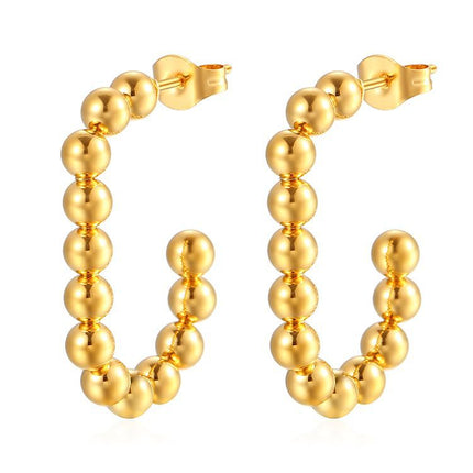 Cross-border European and American fashion geometric stainless steel welding bead earrings simple fashion Joker plated 18K earrings wholesale