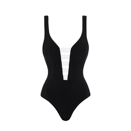 2025 Europe and the United States new ins wind black and white v collar sexy one-piece swimsuit suit women cross-border explosions
