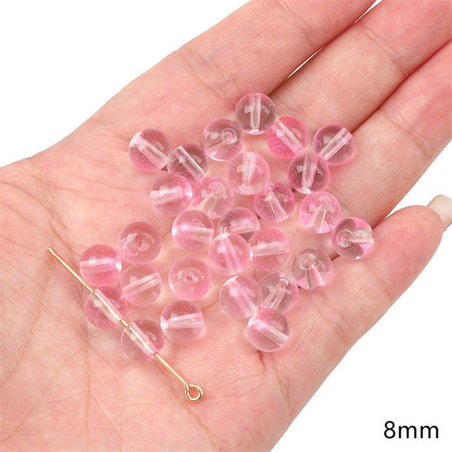Glass Pink Transparent Solid Color Round Beads Crystal Beads Wheel Beads Slub Handmade Bracelet Bracelet Necklace Jewelry