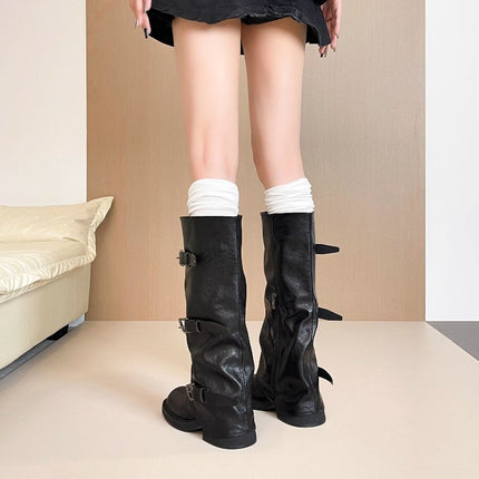 Autumn and Winter High Boots for Women, Knee-High Boots, Thick-Soled Hot Girls' Slimming Pants, Pile-Up Knight Boots, Maillard Boots