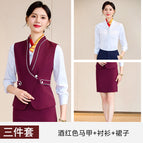 wine red vest shirt skirt / S