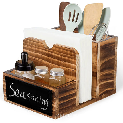 Solid Wood Desktop Tissue Box Living Room Table Tissue Holder Kitchen Countertop Seasoning Jar Placement Rack Retro Style Tissue Box