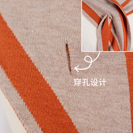 Autumn and Winter Magnetic Buckle Coloring Border Knitted Double-Sided Triangle Towel Women's Small Golden Ball High-grade Neck Protection Neck Shawl