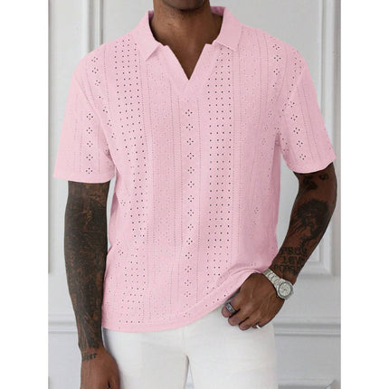 Autumn New Cross-Border Export Shirt Men's Pure Color Short-Sleeved Casual Burnt Flower Embroider