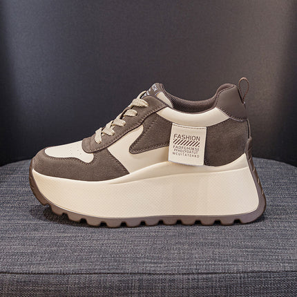 2025 Autumn and Winter New Fashion Thick-Soled Heightening 8cm Trendyy Letters Versatile Women's Casual Shoes Sports Shoes Brown