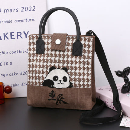 Cute Panda National Style Trendy Tote Bag Crossbody Large Handbag All-match Daily Casual Soft Rubber Handle