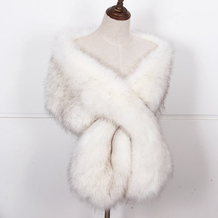 Imitation Fur Extended Bridal Wedding Dress Large Shawl Fur Collar Scarf Fox Fur Fake Collar Winter White Women