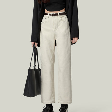 High Waist White Jeans Women's Straight Pants 2025 Spring New All-Match Slimming Cropped Pipe Pants for Small Men