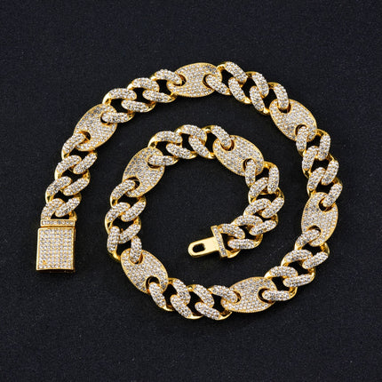 Spring popular Cuban chain fashion fashion design sense hip hop necklace 15mm zinc alloy rhinestone necklace jewelry