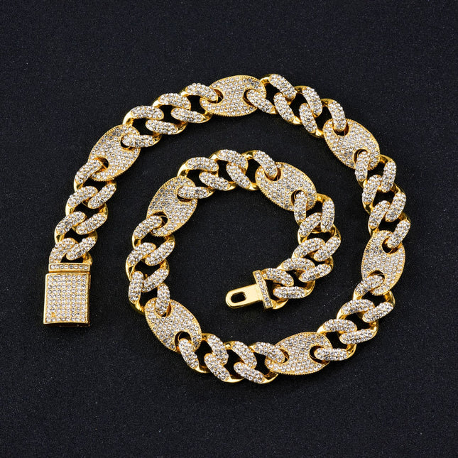 Spring popular Cuban chain fashion fashion design sense hip hop necklace 15mm zinc alloy rhinestone necklace jewelry
