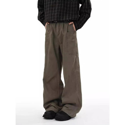Maillard High Street Retro Coffee-Colored Large Pocket Cargo Pants for Men Versatile Loose Wasteland Style Brown Straight-Leg Trousers