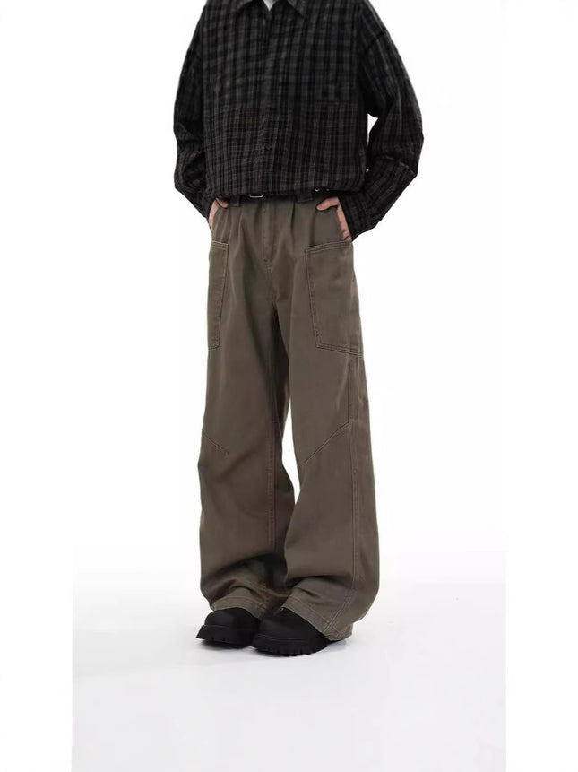Maillard High Street Retro Coffee-Colored Large Pocket Cargo Pants for Men Versatile Loose Wasteland Style Brown Straight-Leg Trousers