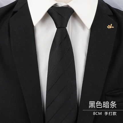 Men's Black Tie Men's Formal Wear Korean Style 8cm Student Women's Suit Business Lazy Zipper Wedding Professional Fashion