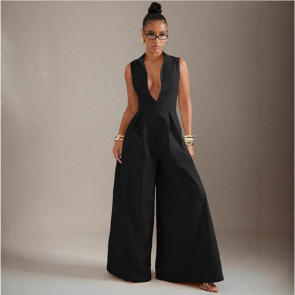 Ins Popular 2025 European and American Cross-Border High-Waisted Women's Solid Color Sleeveless Zipper Dress Fashionable Slim-Fit Commuter Pants