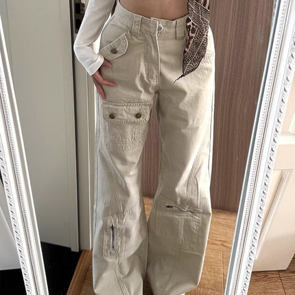 American Retro Pocket Design Workwear Jeans for Women, Summer New High-Waisted Loose Slimming Flared Floor-Length Pants