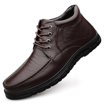 Autumn Front Lace-up Sleeve Casual Leather Shoes Men's Low-top Korean-style Black Round Toe Flat Heel Solid Color Top Layer Cowhide Tooling