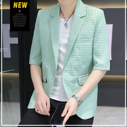 Summer half sleeve thin suit Korean style men's half sleeve fashionable fashionable jacket slim fit trendy summer small suit