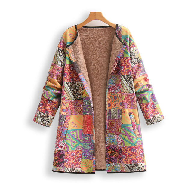 Winter 2024 Amazon WISH Europe and the United States pop new women's imitation deerskin velvet printed vintage inlaid edging coat