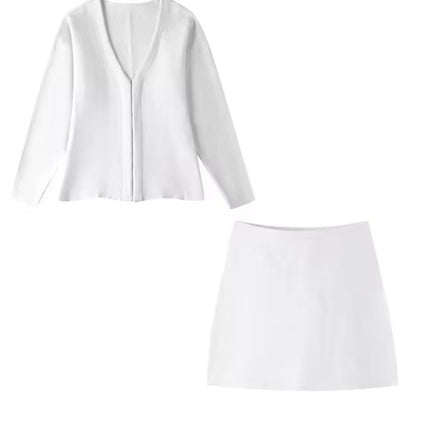 Cross-Border European and American Clothing Aliexpress Ins Popular Women's Clothing Simple Loose Knitted Jacket Mini Skirt Suit