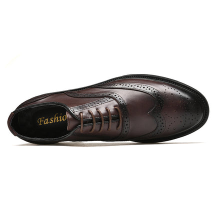 High-grade brogue carved leather shoes fashionable all-match men's business leather shoes casual black height increasing breathable Men's shoes