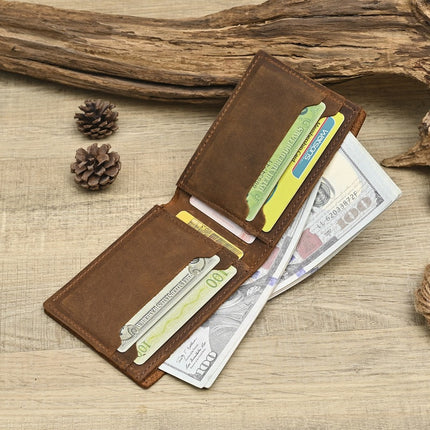 Foreign Trade Cross-Border Men's Wallet Amazon Supply Genuine Leather Small Bag Dollar Clip Crazy Horse First Layer Cowhide Retro Wallet