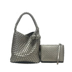 Medium silver gray with inner small bag + ball pendant