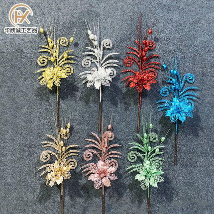 Cross-border sheep Christmas tree corner hollow gold pink flower berry insert simulation beauty leaf Christmas ball gold pink flower ornament