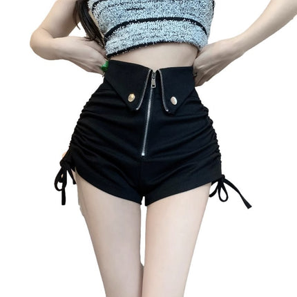 Hot Girl Drawstring Straight Casual Shorts Women's 2023 Autumn Hot Pants Black Small High Waist Slimming Wide Leg Pants