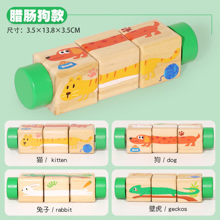 Cecpc Kidsren's Early Education Rotating Building Block Puzzle Baby Animal and Fruit Cognition Wooden Educational Toys for 1-2-3 Years Old