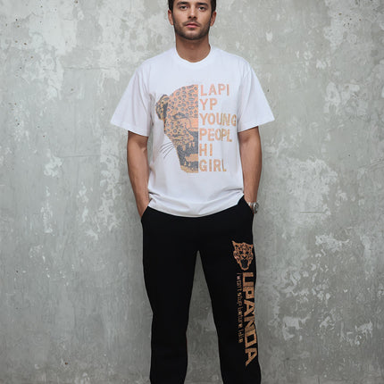 340kg fat plus size American tide brand hot drilling letters Leopard head personality short sleeve T-shirt pants pants suit