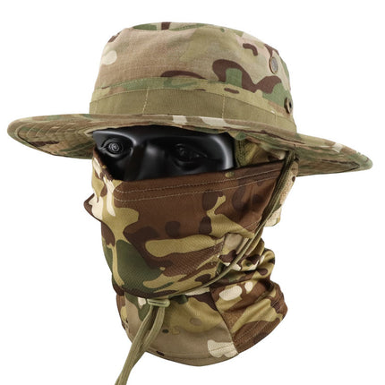 Camouflage Tactical Penny Hat suit Multifunctional Outdoor Fishing Hat Fisherman Hat Sunscreen Protective Breathable Round Edge Hat for Men