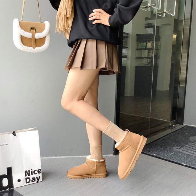 Zhou Dongyu Thickened Wool Snow Boots Cowhide Parent-Child Warm Cotton Shoes Anti-Slip Couple's Northeast Short Boots