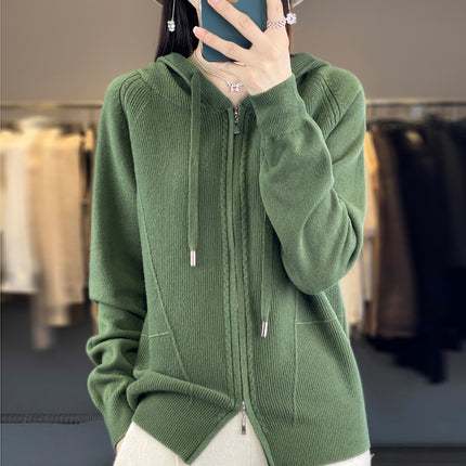 Wool Blend 2026 Autumn and Winter New Women's Hooded Sweatshirt Loose Plus-Size Short Knitted Hoodie Base Layer Cardigan