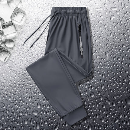 High-End Ice Silk Sports Quick-Drying Pants for Men, Lightweight, Breathable, Sweat-Absorbent, Large Size, Loose Leggings, Men's Fashionable Casual Pants