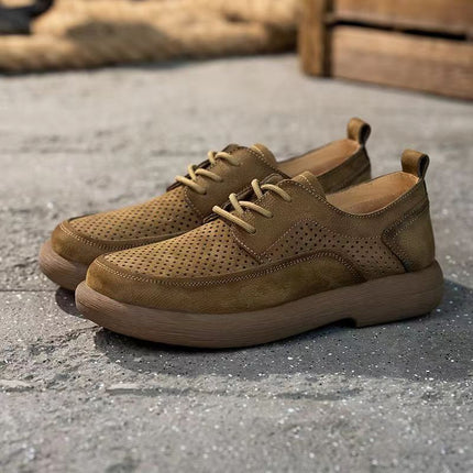 Hollow-out Leather Shoes Men's Hole Shoes Summer New Men's Shoes Genuine Leather Breathable Fashionable All-match Thick-soled Vintage Casual Shoes