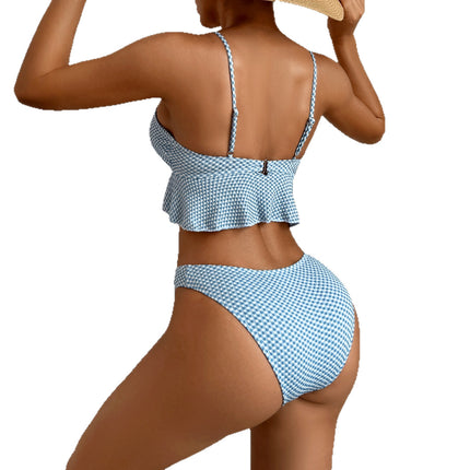 European and American Cross-Border Popular Foreign Trade Bikini Plaid Split Suit Spaghetti Straps Sexy Swimsuit for Women Amazon