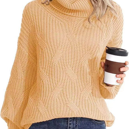 Cross-Border Amazon European and American 2024 Autumn and Winter Turtleneck Cable Knit Sweater Women's Pullover Long-Sleeved Cross-Border Sweater