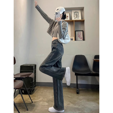 Vintage Slim Look Wide Leg Jeans Women's Fashionable All-match Korean Style High Waist Design Sense Casual Narrow Straight Long Pants
