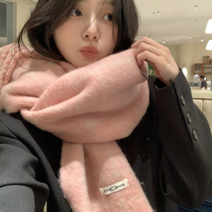Korean Style Solid Color Tassel Plush Scarf Women's Winter Outdoor Cycling Student Commuting Warm Cold-proof Fashionable Scarf
